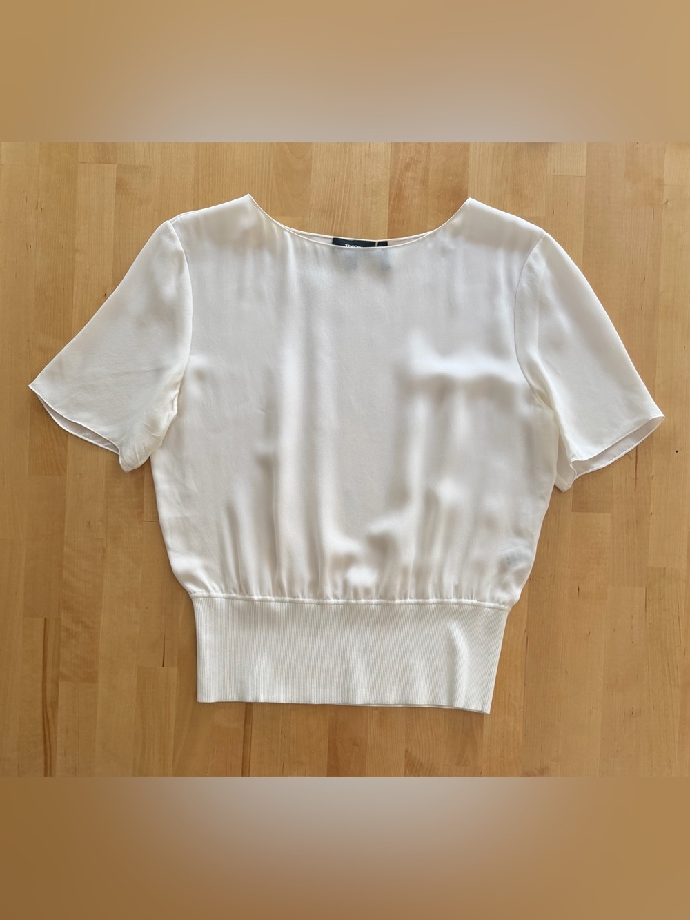 Theory Cream Short-Sleeve Silk Blend Blouse